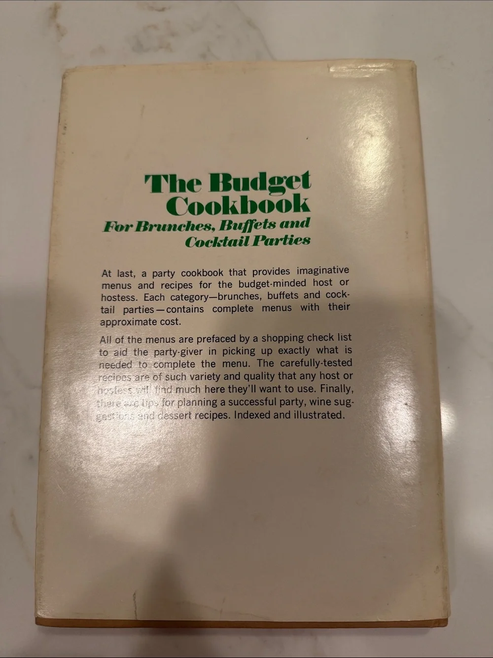 The Budget Cookbook for Brunches, Buffets, Cocktail Parties Vintage 1969